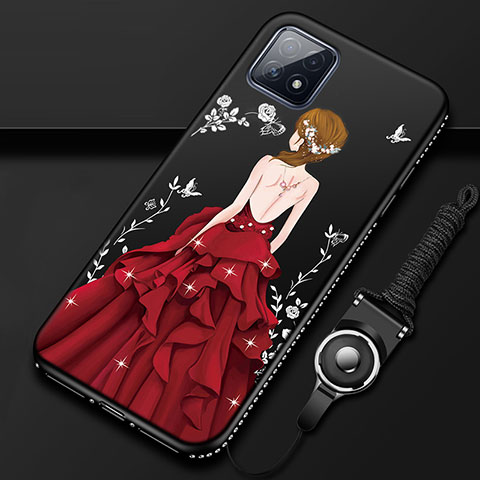 Custodia Silicone Gel Morbida Abito Ragazza Cover per Oppo A72 5G Rosso e Nero