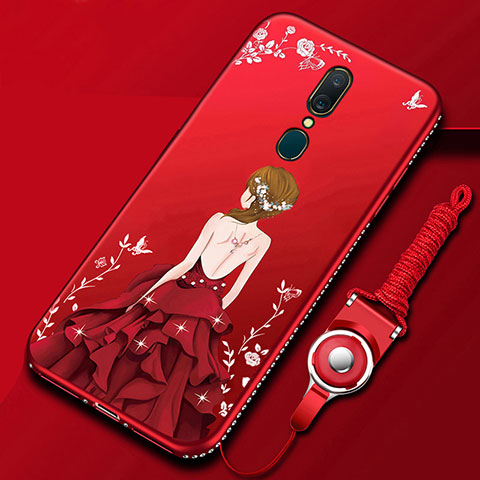 Custodia Silicone Gel Morbida Abito Ragazza Cover per Oppo A9 Rosso