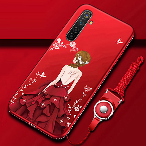 Custodia Silicone Gel Morbida Abito Ragazza Cover per Oppo K5 Rosso