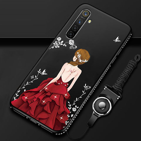 Custodia Silicone Gel Morbida Abito Ragazza Cover per Oppo K5 Rosso e Nero