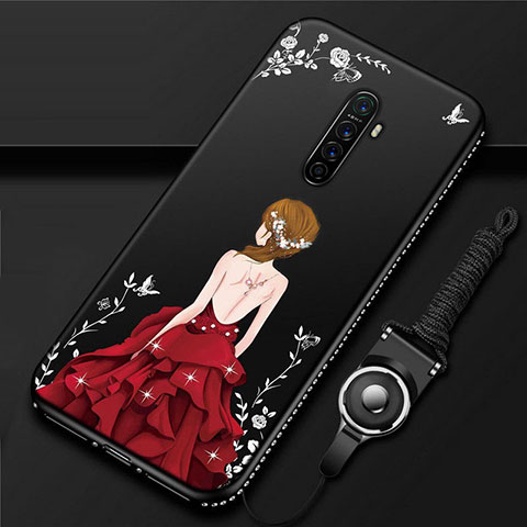 Custodia Silicone Gel Morbida Abito Ragazza Cover per Oppo Reno Ace Rosso e Nero