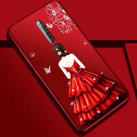 Custodia Silicone Gel Morbida Abito Ragazza Cover per Oppo Reno2 Z Rosso