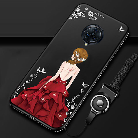 Custodia Silicone Gel Morbida Abito Ragazza Cover per Vivo Nex 3S Rosso e Nero