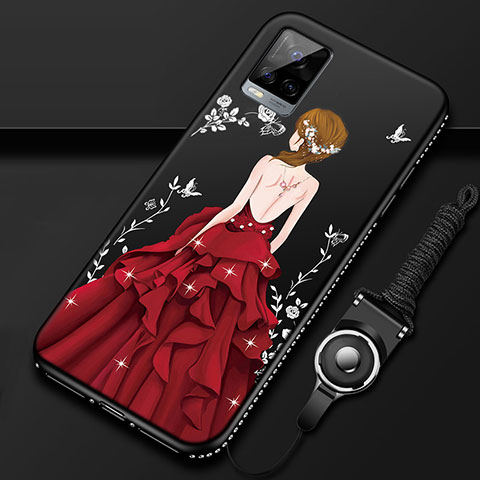 Custodia Silicone Gel Morbida Abito Ragazza Cover per Vivo V20 Pro 5G Rosso e Nero