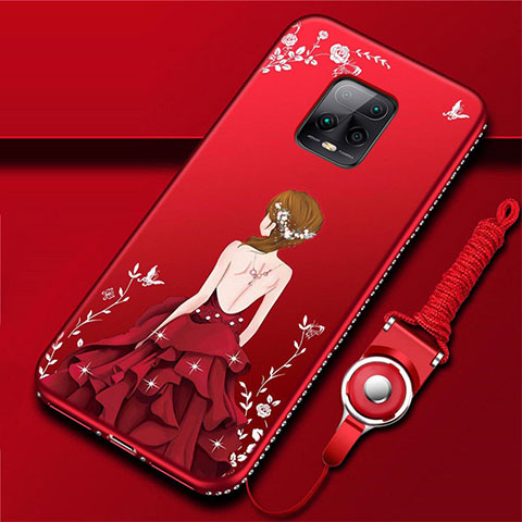 Custodia Silicone Gel Morbida Abito Ragazza Cover per Xiaomi Redmi 10X Pro 5G Rosso