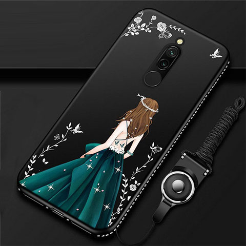 Custodia Silicone Gel Morbida Abito Ragazza Cover per Xiaomi Redmi 8 Verde