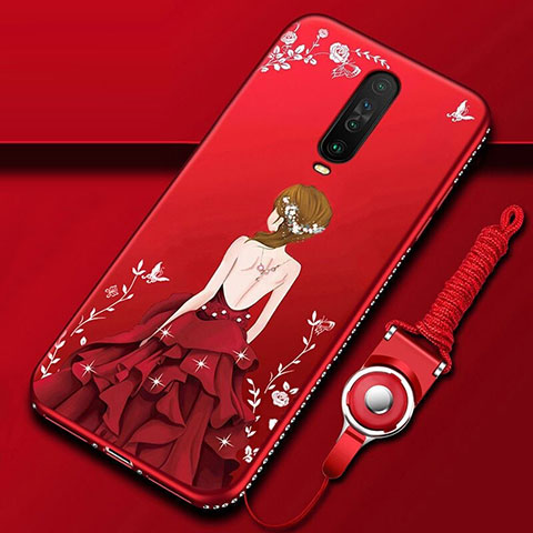 Custodia Silicone Gel Morbida Abito Ragazza Cover per Xiaomi Redmi K30 5G Rosso