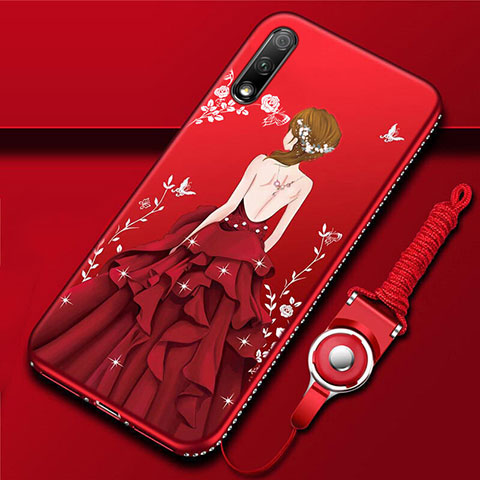 Custodia Silicone Gel Morbida Abito Ragazza Cover S01 per Huawei Honor 9X Rosso