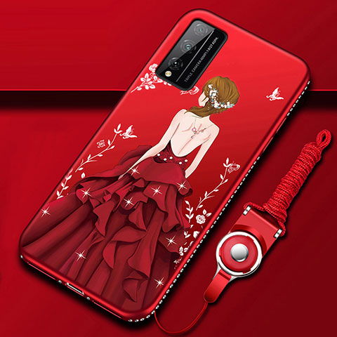 Custodia Silicone Gel Morbida Abito Ragazza Cover S01 per Huawei Honor Play4T Pro Rosso