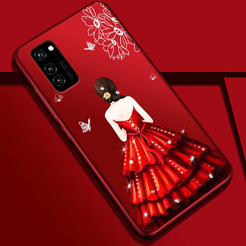 Custodia Silicone Gel Morbida Abito Ragazza Cover S01 per Huawei Honor V30 Pro 5G Rosso