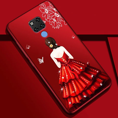 Custodia Silicone Gel Morbida Abito Ragazza Cover S01 per Huawei Mate 20 X 5G Rosso