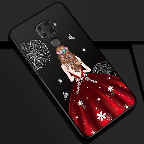 Custodia Silicone Gel Morbida Abito Ragazza Cover S01 per Huawei Mate 30 Lite Rosso e Nero