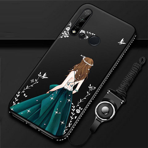 Custodia Silicone Gel Morbida Abito Ragazza Cover S01 per Huawei Nova 5i Verde