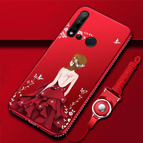 Custodia Silicone Gel Morbida Abito Ragazza Cover S01 per Huawei P20 Lite (2019) Rosso