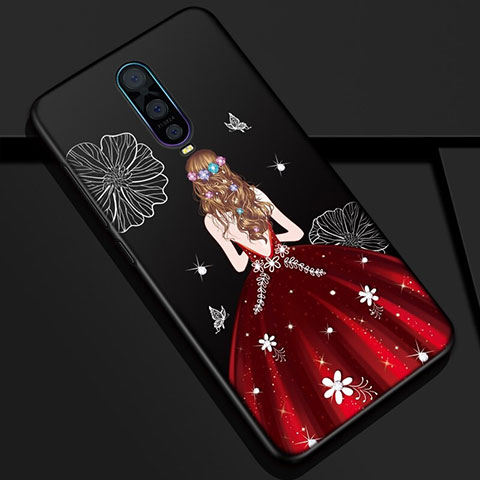 Custodia Silicone Gel Morbida Abito Ragazza Cover S01 per Oppo R17 Pro Rosso e Nero