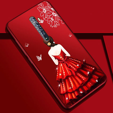 Custodia Silicone Gel Morbida Abito Ragazza Cover S01 per Oppo Reno2 Rosso