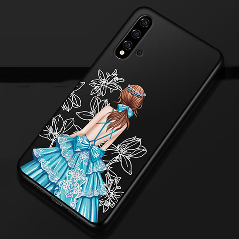 Custodia Silicone Gel Morbida Abito Ragazza Cover S02 per Huawei Nova 5 Blu