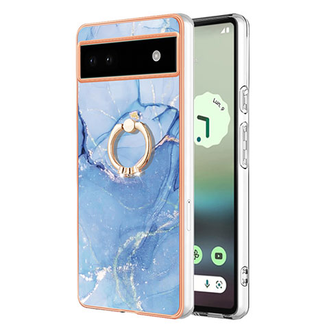 Custodia Silicone Gel Morbida Fantasia Modello Cover con Anello Supporto Y01B per Google Pixel 6a 5G Blu