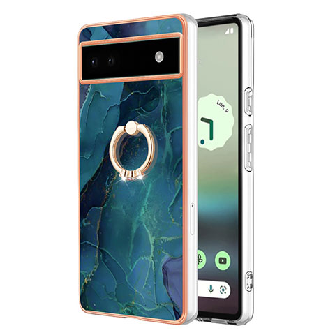 Custodia Silicone Gel Morbida Fantasia Modello Cover con Anello Supporto Y01B per Google Pixel 6a 5G Verde