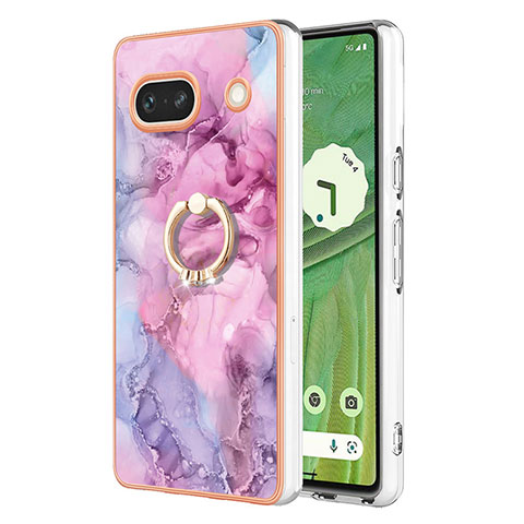 Custodia Silicone Gel Morbida Fantasia Modello Cover con Anello Supporto Y01B per Google Pixel 7a 5G Lavanda