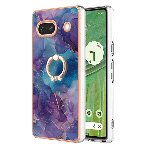 Custodia Silicone Gel Morbida Fantasia Modello Cover con Anello Supporto Y01B per Google Pixel 7a 5G Viola