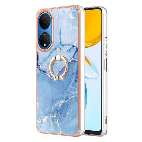 Custodia Silicone Gel Morbida Fantasia Modello Cover con Anello Supporto Y01B per Huawei Honor X7 Blu