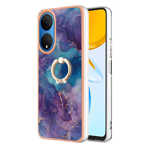 Custodia Silicone Gel Morbida Fantasia Modello Cover con Anello Supporto Y01B per Huawei Honor X7 Viola