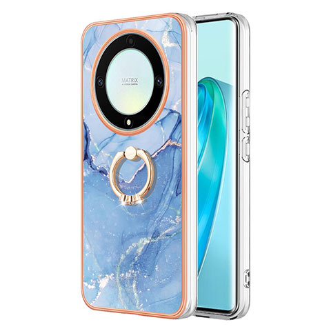 Custodia Silicone Gel Morbida Fantasia Modello Cover con Anello Supporto Y01B per Huawei Honor X9a 5G Blu