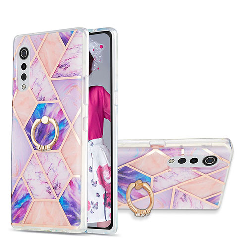 Custodia Silicone Gel Morbida Fantasia Modello Cover con Anello Supporto Y01B per LG Velvet 5G Lavanda