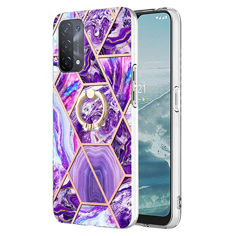 Custodia Silicone Gel Morbida Fantasia Modello Cover con Anello Supporto Y01B per Oppo A54 5G Viola