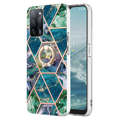 Custodia Silicone Gel Morbida Fantasia Modello Cover con Anello Supporto Y01B per Oppo A56 5G Verde Notte