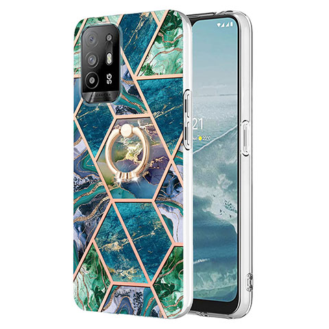 Custodia Silicone Gel Morbida Fantasia Modello Cover con Anello Supporto Y01B per Oppo A94 5G Verde Notte