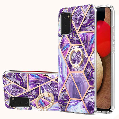 Custodia Silicone Gel Morbida Fantasia Modello Cover con Anello Supporto Y01B per Samsung Galaxy A02s Viola