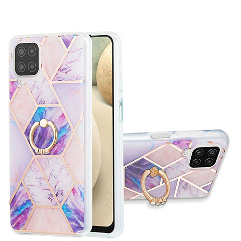 Custodia Silicone Gel Morbida Fantasia Modello Cover con Anello Supporto Y01B per Samsung Galaxy A12 5G Lavanda