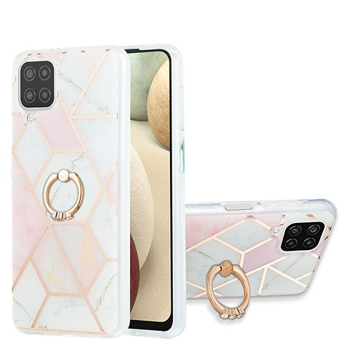 Custodia Silicone Gel Morbida Fantasia Modello Cover con Anello Supporto Y01B per Samsung Galaxy A12 5G Rosa