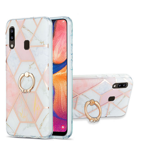 Custodia Silicone Gel Morbida Fantasia Modello Cover con Anello Supporto Y01B per Samsung Galaxy A20 Rosa