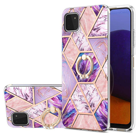 Custodia Silicone Gel Morbida Fantasia Modello Cover con Anello Supporto Y01B per Samsung Galaxy A22 5G Lavanda