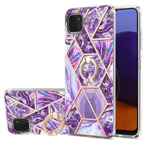 Custodia Silicone Gel Morbida Fantasia Modello Cover con Anello Supporto Y01B per Samsung Galaxy A22 5G Viola