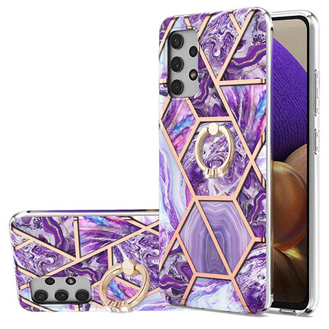 Custodia Silicone Gel Morbida Fantasia Modello Cover con Anello Supporto Y01B per Samsung Galaxy A32 5G Viola