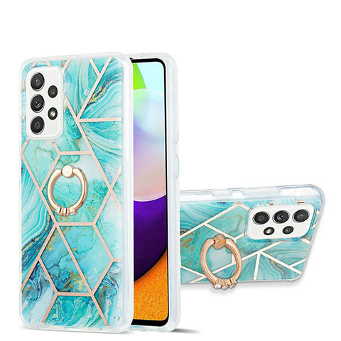 Custodia Silicone Gel Morbida Fantasia Modello Cover con Anello Supporto Y01B per Samsung Galaxy A52s 5G Verde Pastello