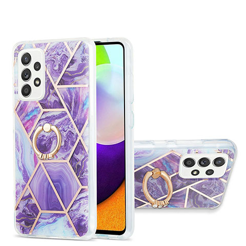 Custodia Silicone Gel Morbida Fantasia Modello Cover con Anello Supporto Y01B per Samsung Galaxy A52s 5G Viola