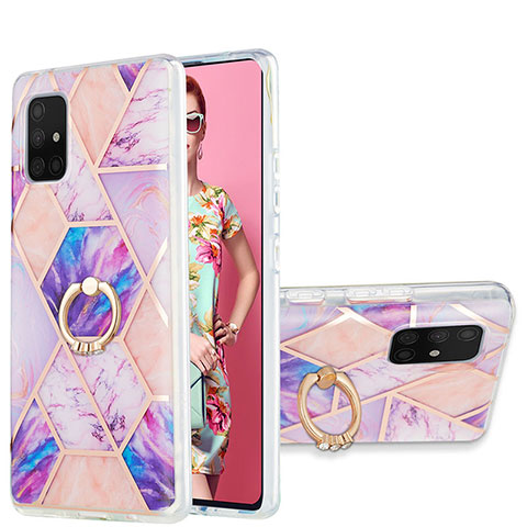 Custodia Silicone Gel Morbida Fantasia Modello Cover con Anello Supporto Y01B per Samsung Galaxy A71 5G Lavanda