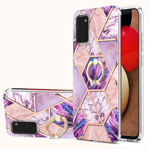 Custodia Silicone Gel Morbida Fantasia Modello Cover con Anello Supporto Y01B per Samsung Galaxy M02s Lavanda