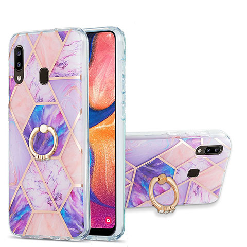 Custodia Silicone Gel Morbida Fantasia Modello Cover con Anello Supporto Y01B per Samsung Galaxy M10S Lavanda