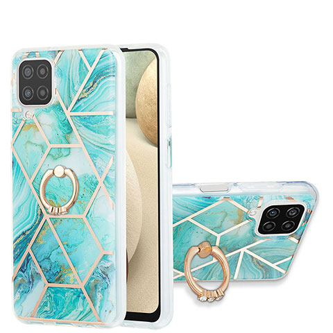 Custodia Silicone Gel Morbida Fantasia Modello Cover con Anello Supporto Y01B per Samsung Galaxy M12 Verde Pastello