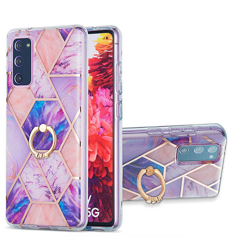 Custodia Silicone Gel Morbida Fantasia Modello Cover con Anello Supporto Y01B per Samsung Galaxy S20 FE (2022) 5G Lavanda