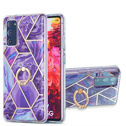 Custodia Silicone Gel Morbida Fantasia Modello Cover con Anello Supporto Y01B per Samsung Galaxy S20 FE 4G Viola