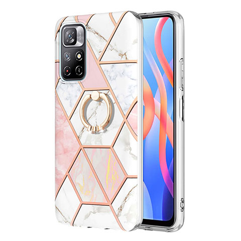 Custodia Silicone Gel Morbida Fantasia Modello Cover con Anello Supporto Y01B per Xiaomi Poco M4 Pro 5G Rosa