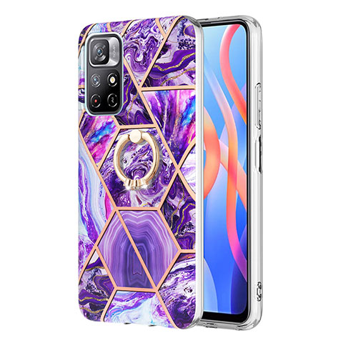 Custodia Silicone Gel Morbida Fantasia Modello Cover con Anello Supporto Y01B per Xiaomi Poco M4 Pro 5G Viola