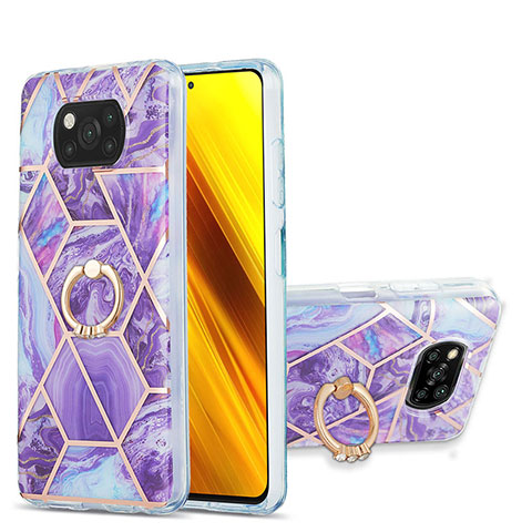 Custodia Silicone Gel Morbida Fantasia Modello Cover con Anello Supporto Y01B per Xiaomi Poco X3 NFC Viola